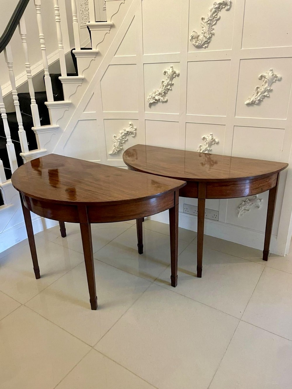 large pair of Antique George III Quality  Mahogany Demi Lune Console Tables