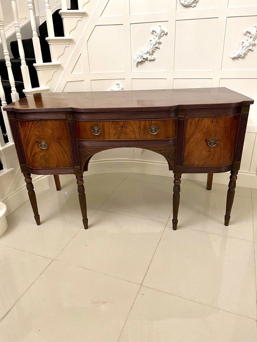 Antique George III Quality Figured Mahogany Breakfront Sideboard 