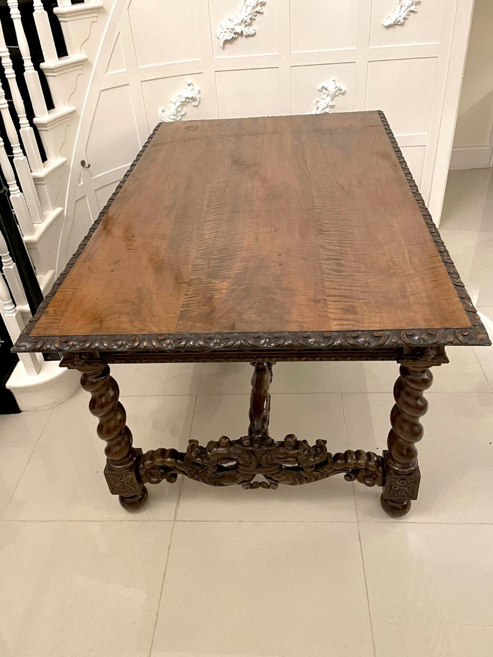 Outstanding Exhibition Quality Antique Victorian Italian Profusely Carved Solid Figured Walnut Centre/ Dining Table