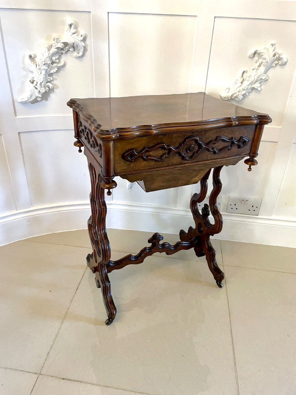 Superb Quality Antique Victorian Burr Walnut Sewing Table