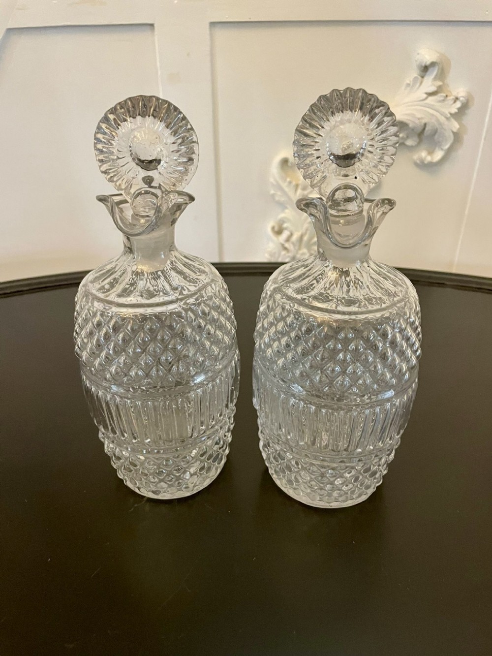 Unusual Pair of Irish Antique Victorian Quality Cut Glass Decanters 