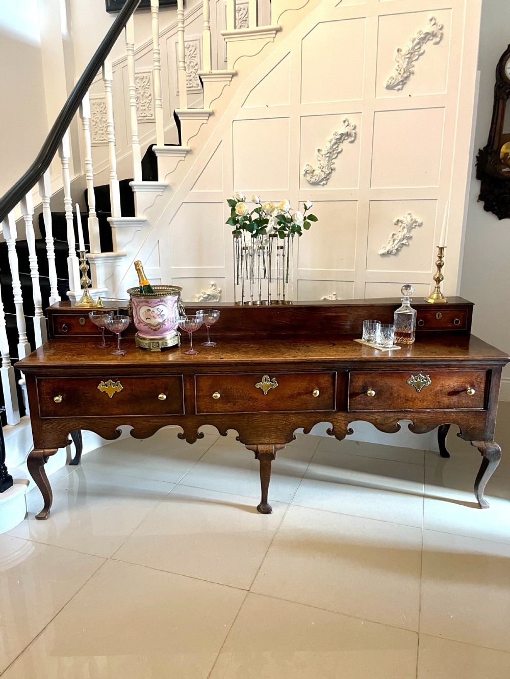 Rare Large Early 18th Century Antique Quality Oak Dresser Base View II