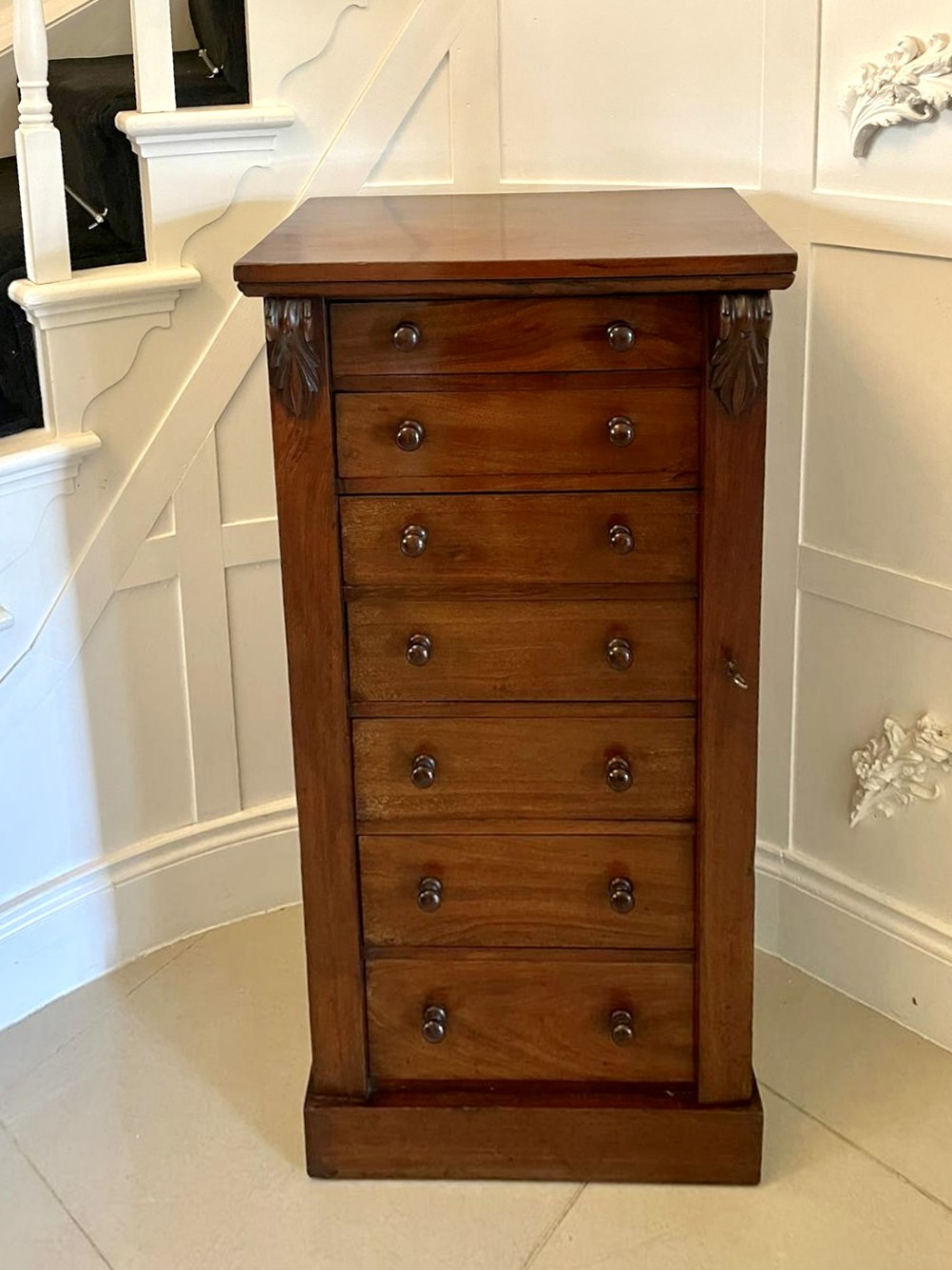 Antique Victorian Quality Mahogany Wellington Chest of 7 Drawers 