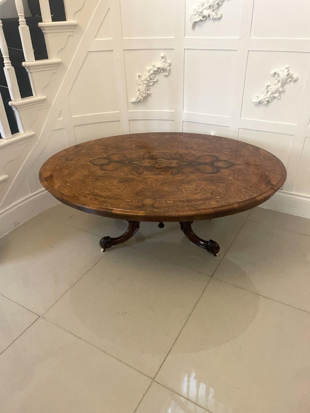 Outstanding Quality Antique Victorian Burr Walnut Inlaid Oval Coffee Table 