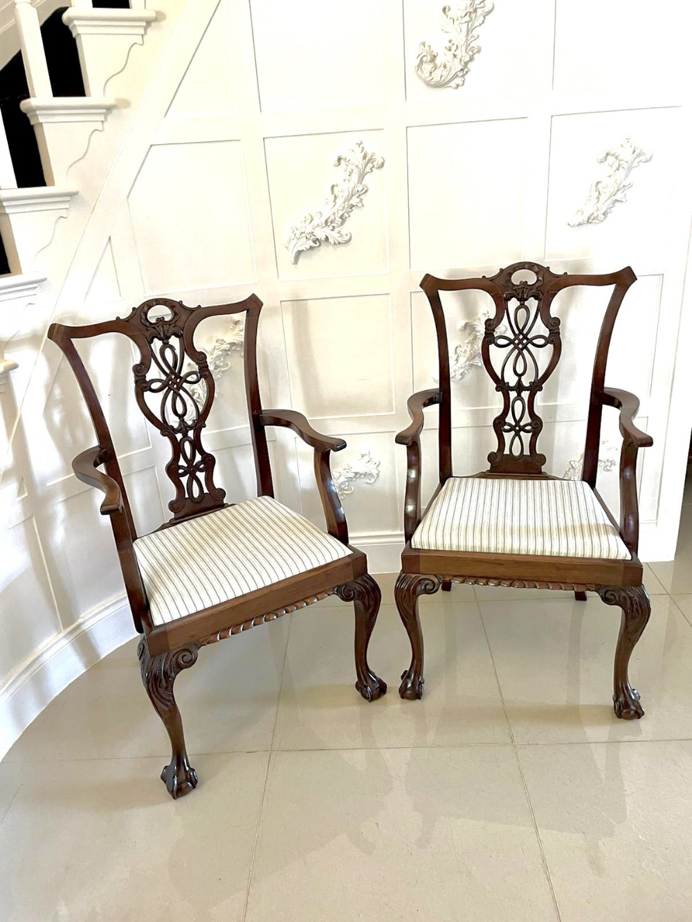  Pair of Antique Victorian Quality Carved Mahogany Desk Chairs 