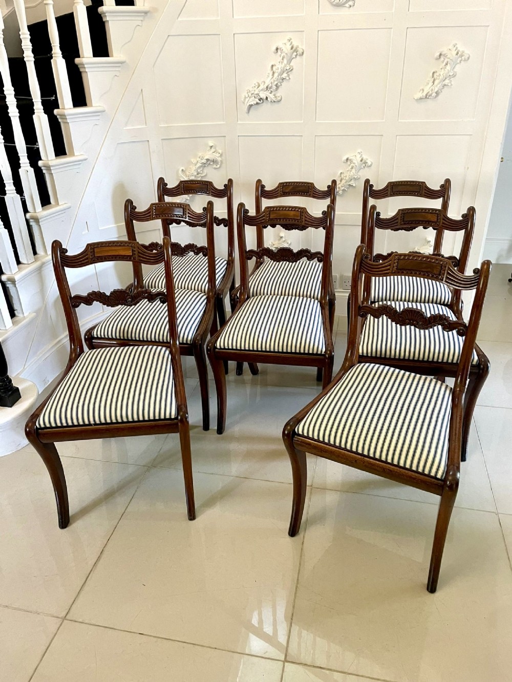 Set of 8 Antique Regency Quality Mahogany Dining Chairs 
