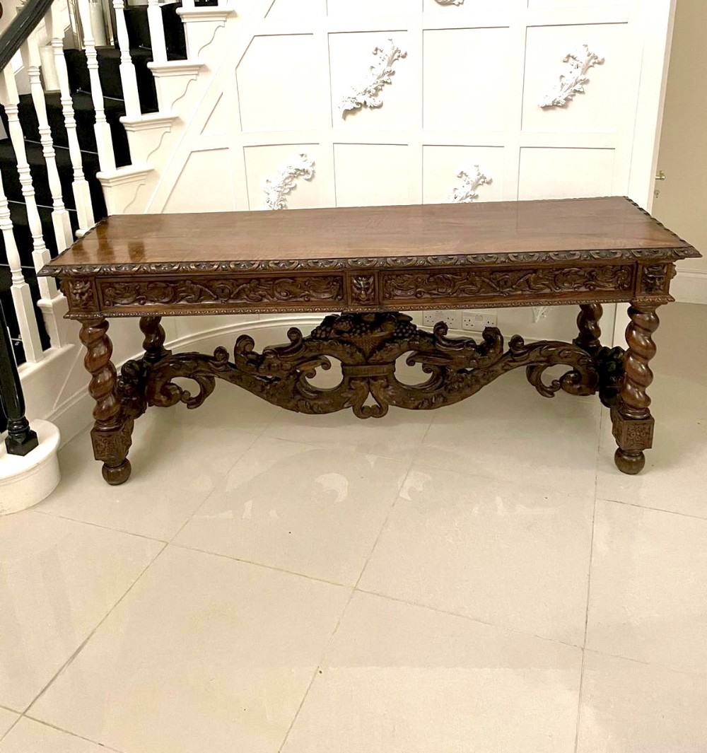 Magnificent Exhibition Quality Victorian Italian Profusely Carved Solid Figured Walnut Serving/Console Table 