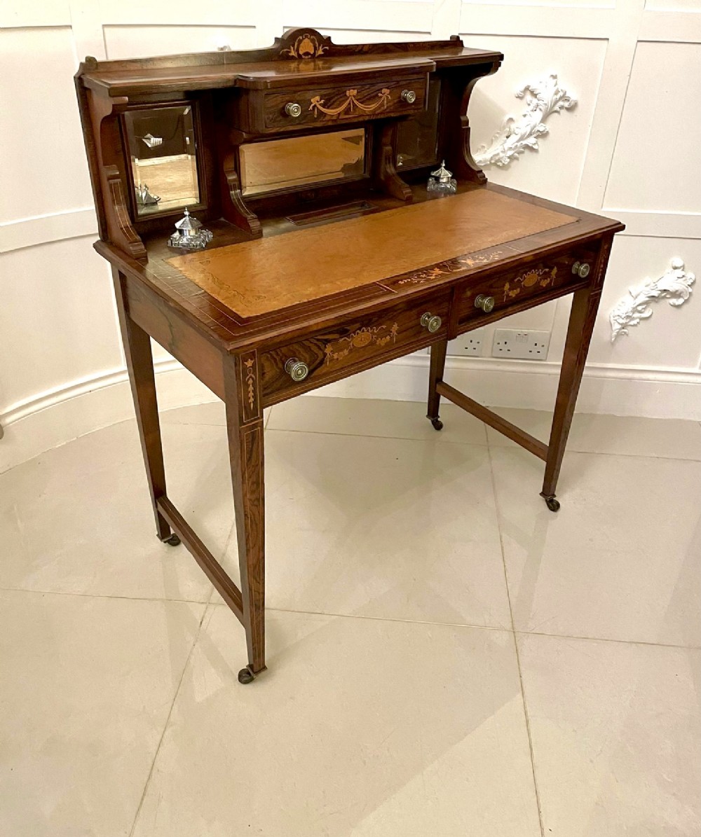 Antique Edwardian Quality Rosewood Marquetry Inlaid Writing Desk 