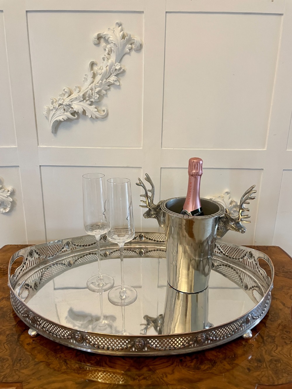 Large Antique Edwardian Quality Silver Plated Oval Shaped Tea Tray  View II