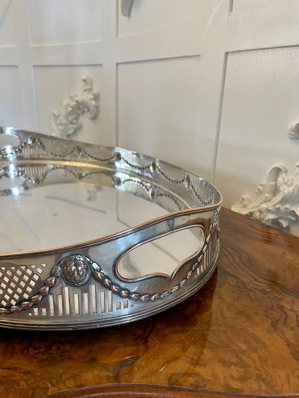 Large Antique Edwardian Quality Silver Plated Oval Shaped Tea Tray  View VII