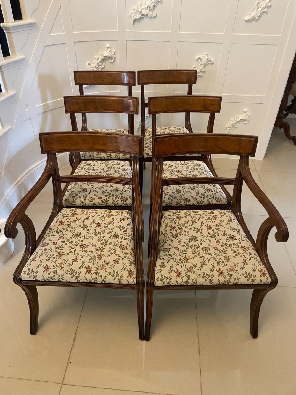 Set of 6 Antique Regency Quality Mahogany Dining Chairs 