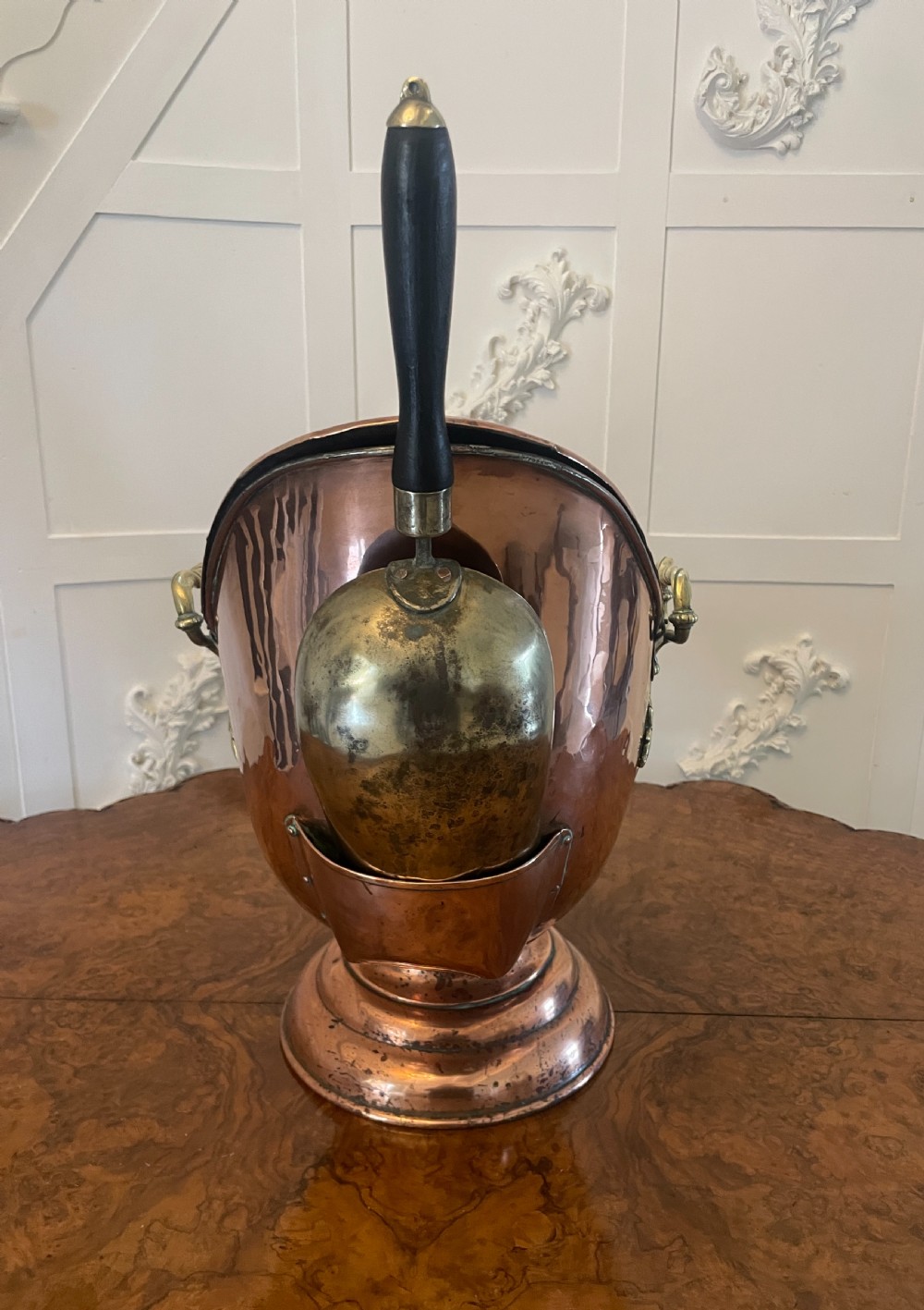 Unusual Antique Victorian Quality Copper and Brass Large Coal Scuttle  View II