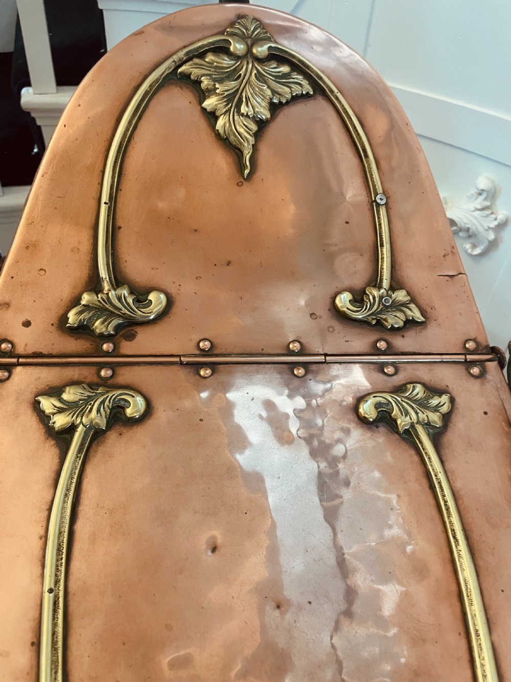 Unusual Antique Victorian Quality Copper and Brass Large Coal Scuttle  View V