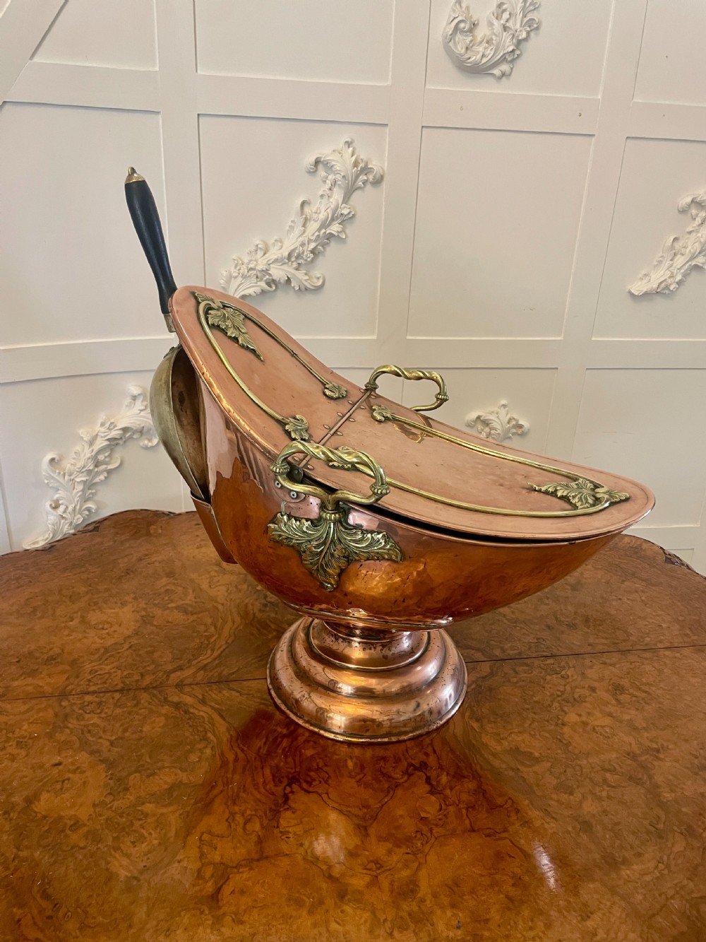 Unusual Antique Victorian Quality Copper and Brass Large Coal Scuttle  View VII