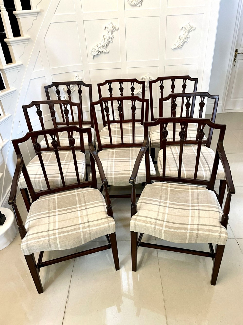 Fine Set of 8 Antique George III Mahogany Dining Chairs 