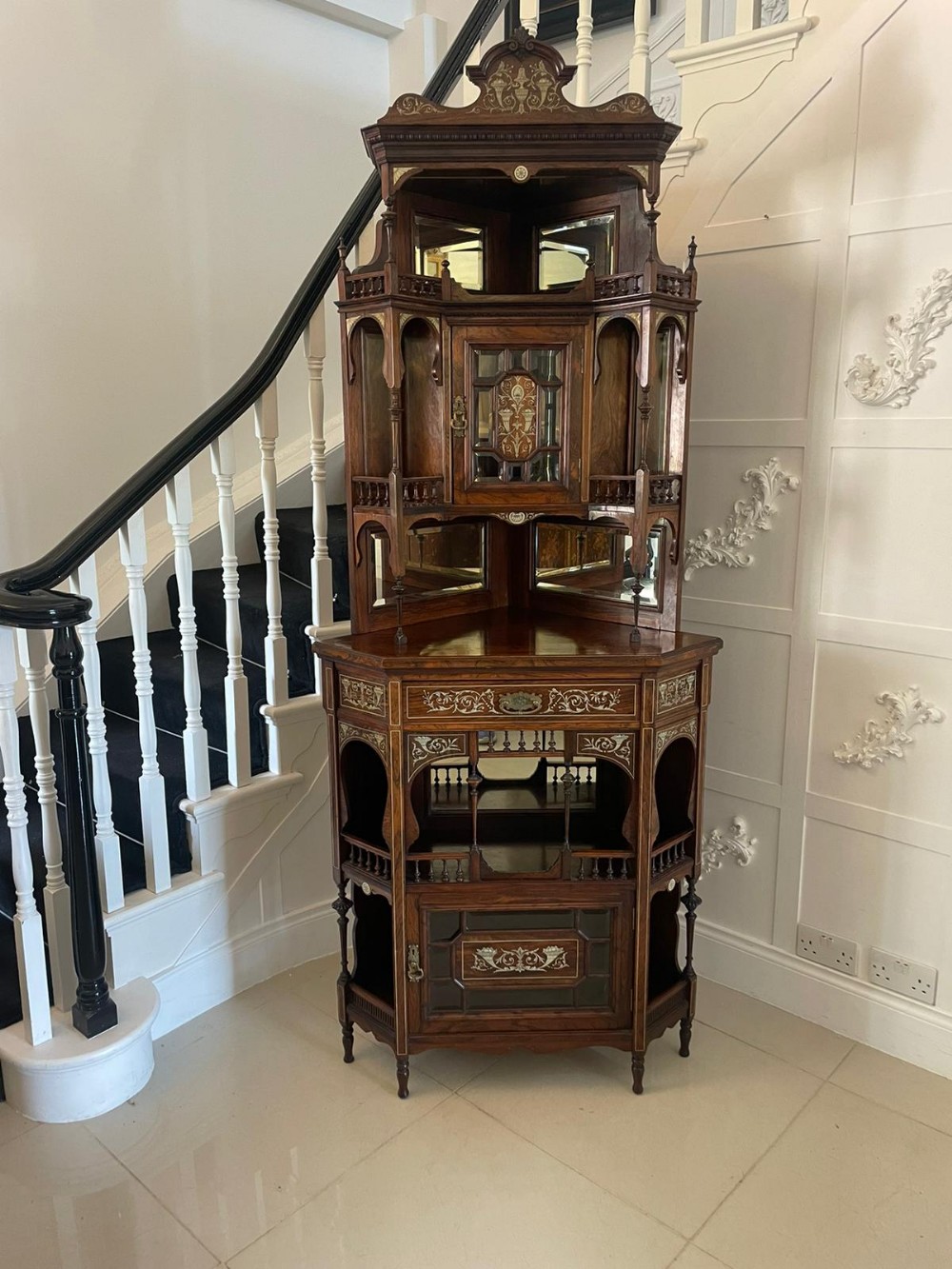 Outstanding Quality Antique Victorian Rosewood Inlaid Corner Cabinet by Maple & Co.