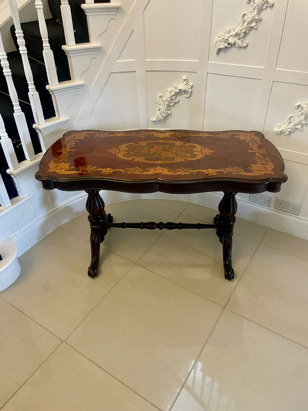 Antique Edwardian Quality Marquetry Inlaid Figured Walnut Freestanding Centre Table 