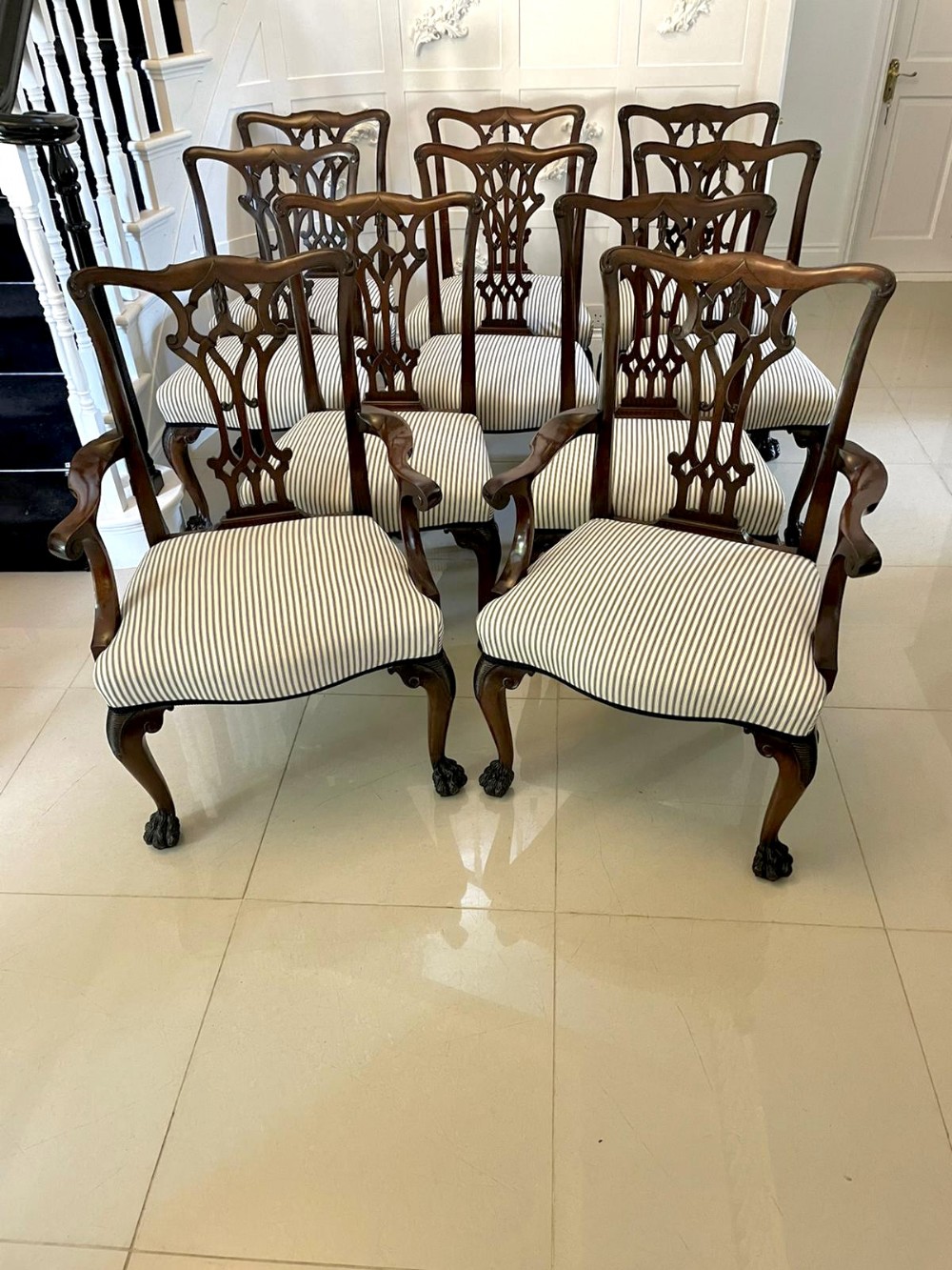 Outstanding Set of 10 Antique Victorian Quality Mahogany Dining Chairs 