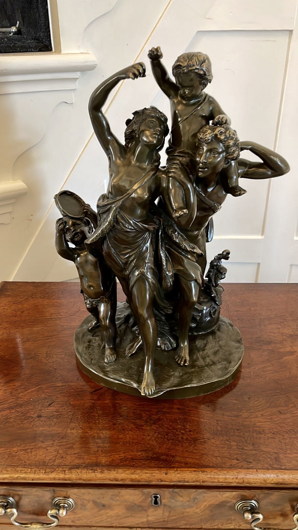 Antique 19th Century Outstanding Quality Bronze Dancing Maidens Statue signed by Clodion
