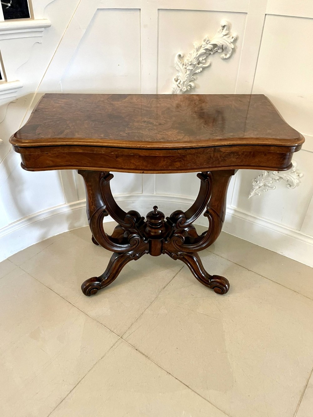 Antique Victorian Quality Burr Walnut Card/Side Table 