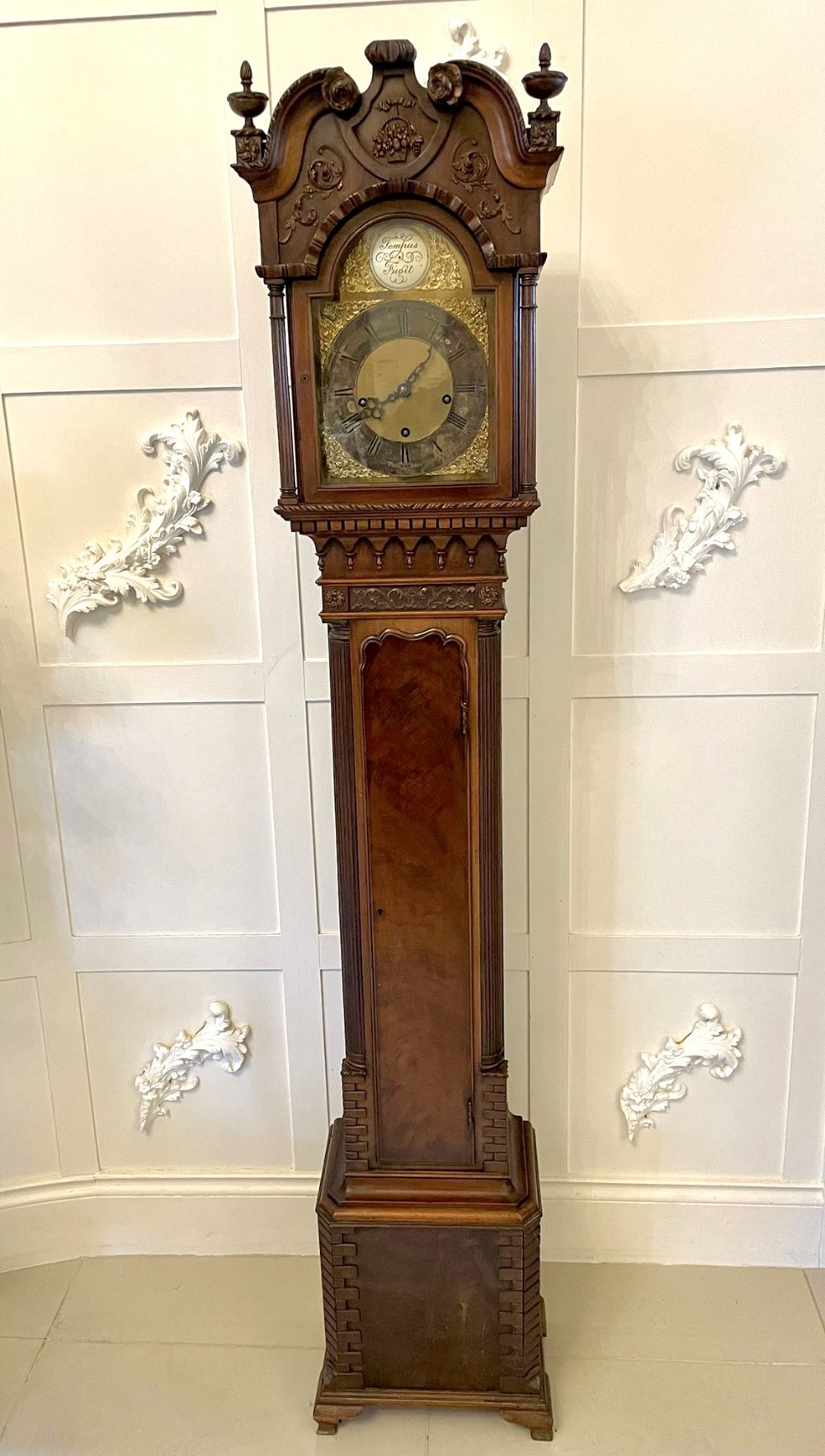 Outstanding Quality Antique Chippendale Style Carved Mahogany Grandmother Clock