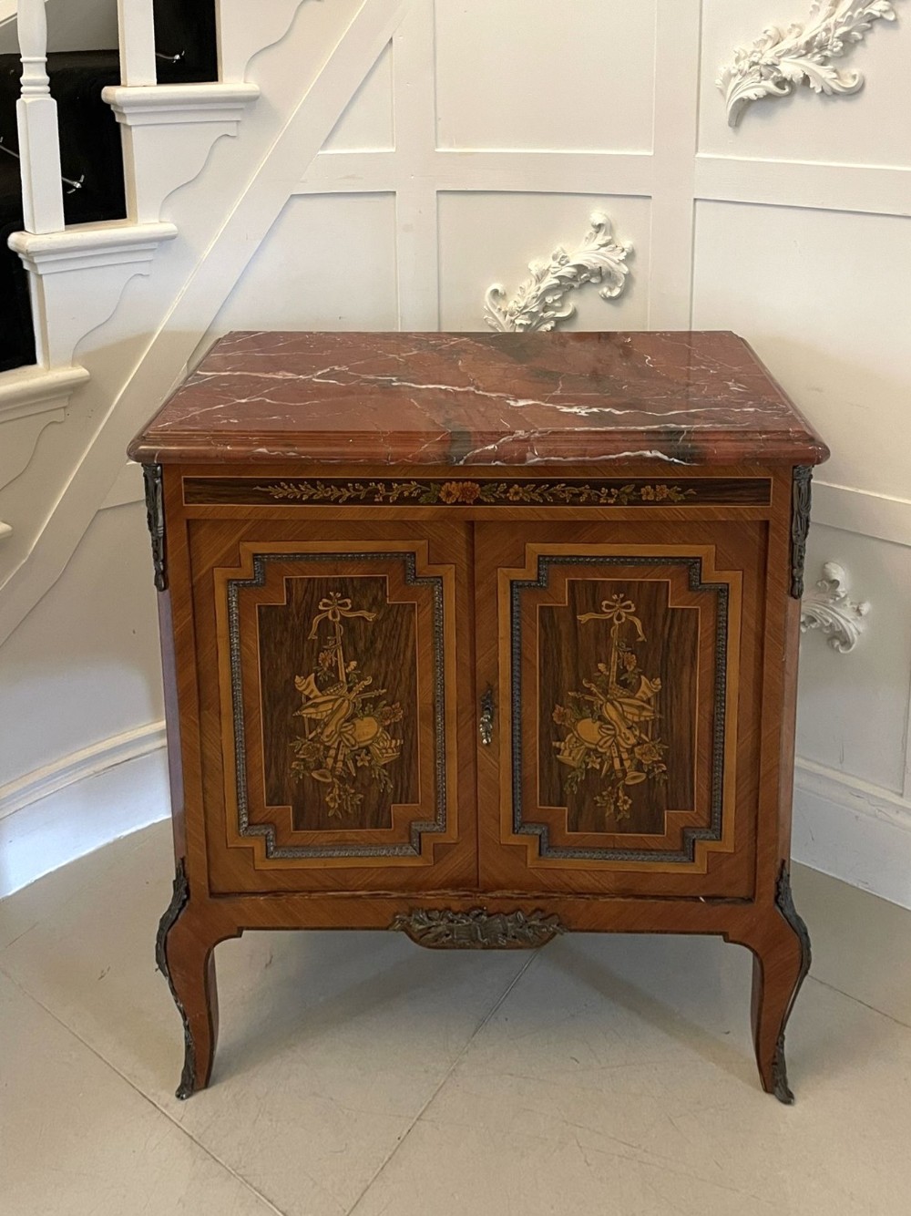 Antique Edwardian Superior Quality French Kingwood and Marquetry Inlaid Side Cabinet 