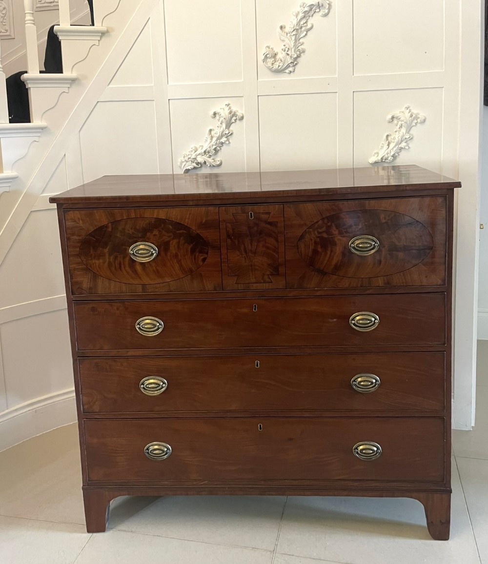 Antique Quality George III Mahogany Inlaid Secretaire Chest of Drawers