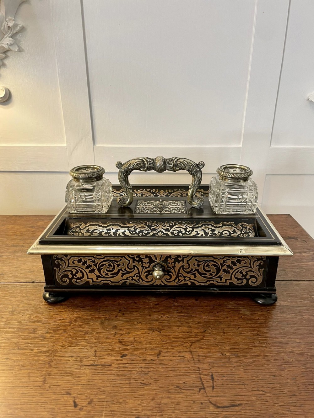 Fine Quality Antique Victorian French Freestanding Inlaid Boulle Desk Set