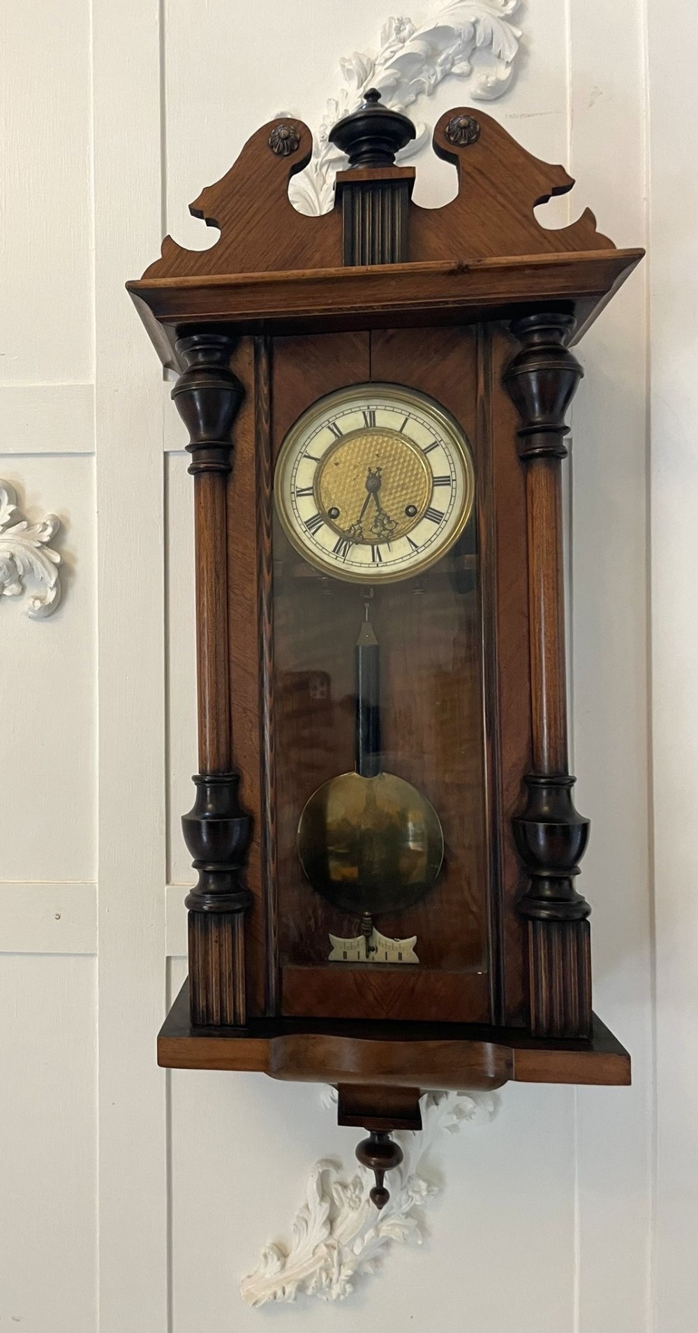 Antique Victorian Walnut Vienna Wall Clock  