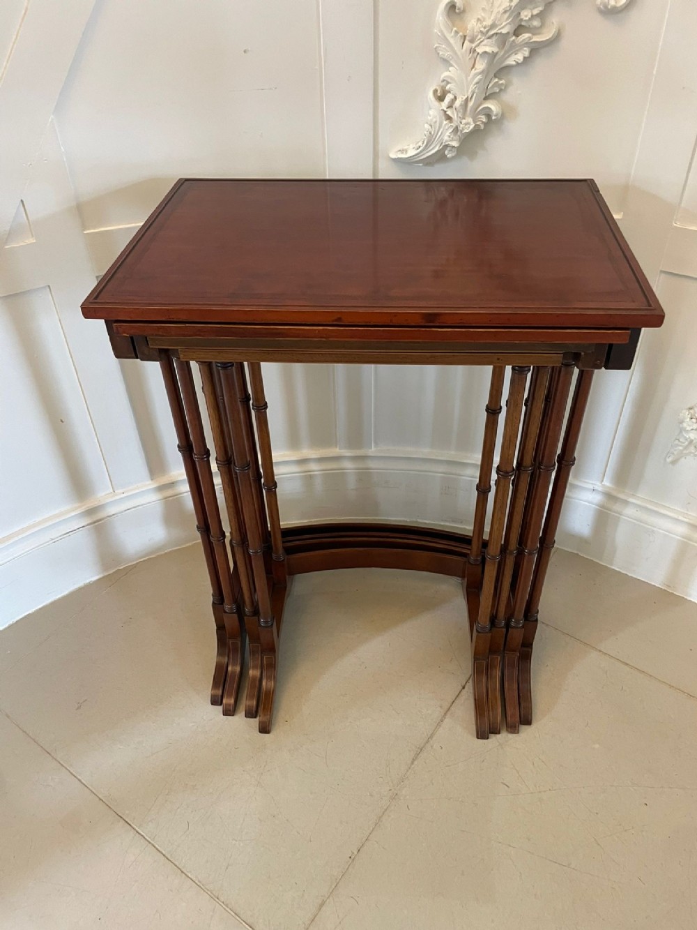 Superb Quality Antique Edwardian Mahogany Inlaid Quartetto Nest of Tables