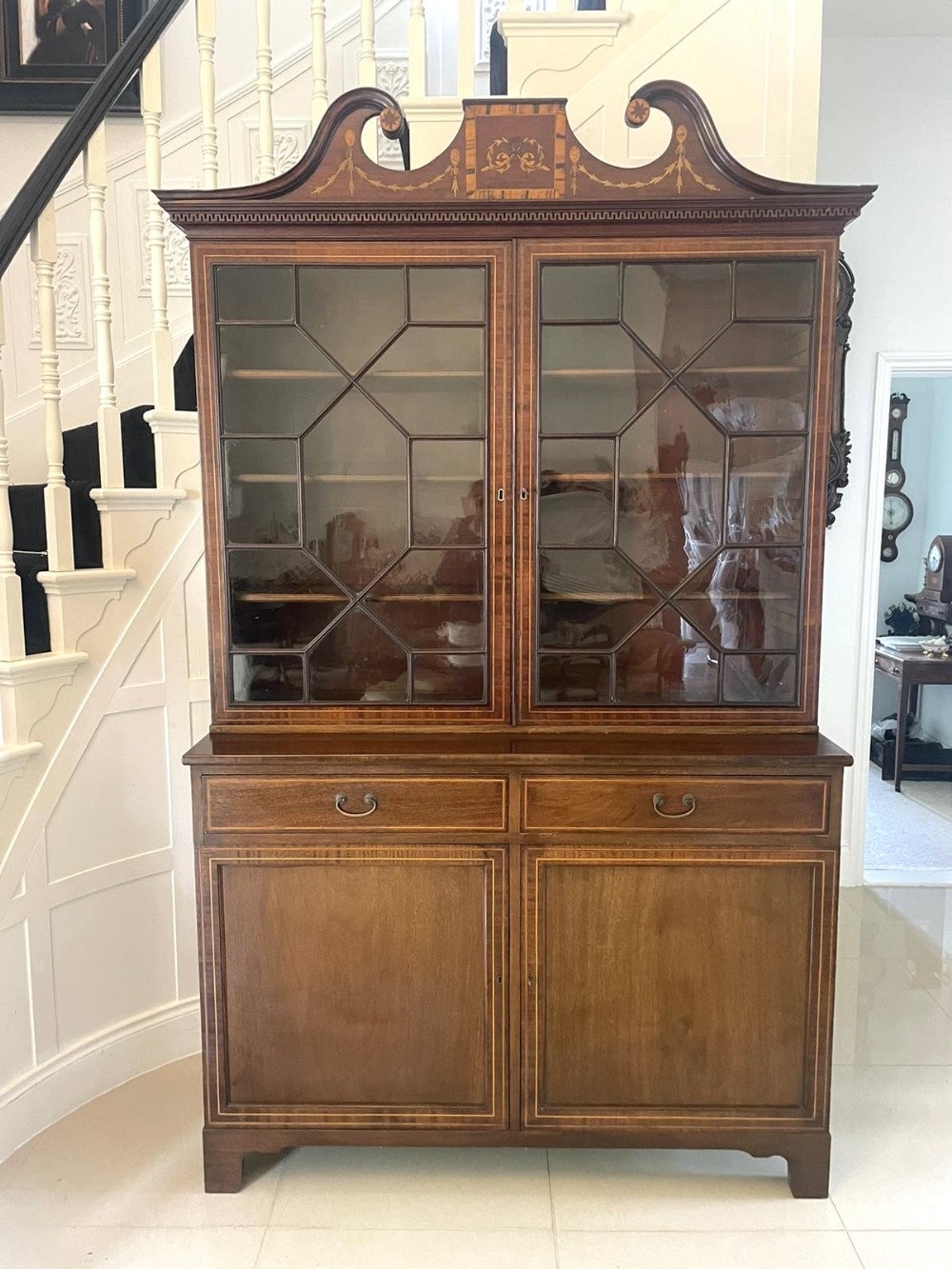Outstanding Quality Antique Mahogany Astral Glazed Inlaid Bookcase