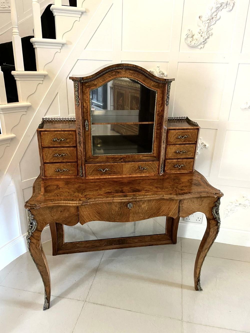 Outstanding Quality Antique Victorian Burr Walnut Bonheur De Jour Writing Desk
