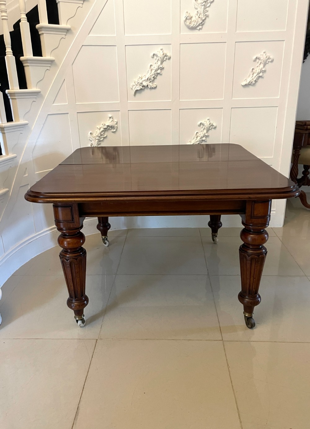 Outstanding Quality 10 Seater Antique Victorian Figured Mahogany Extending Dining Table  View XIX