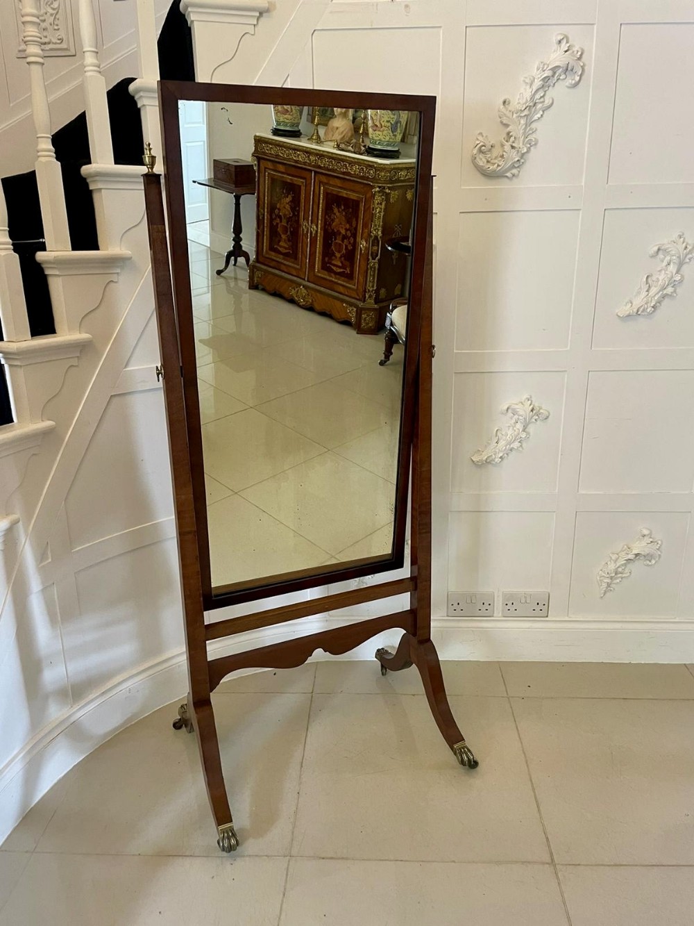 Antique Edwardian Quality Mahogany Free Standing Cheval Mirror 