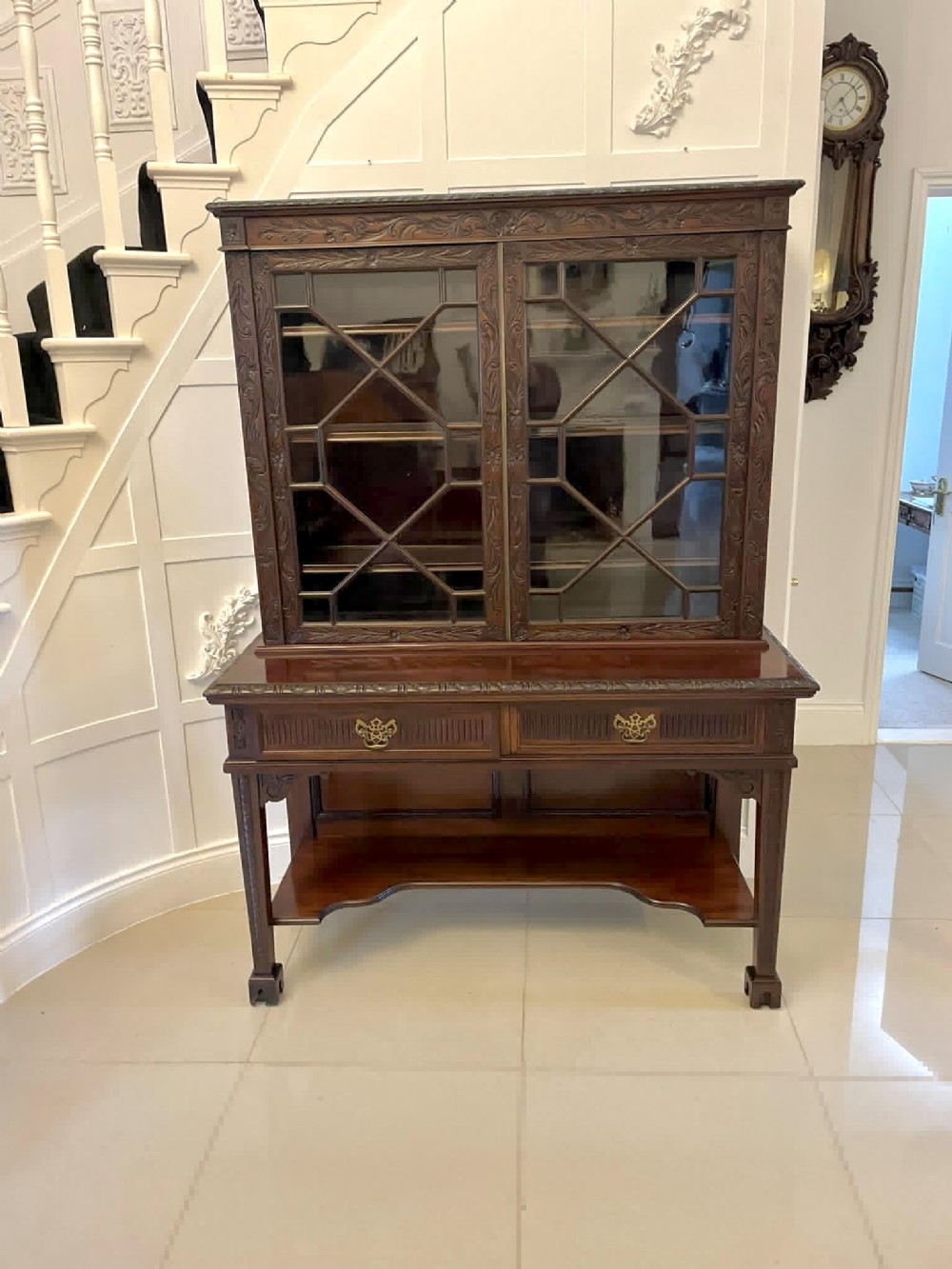 Antique Victorian Quality Carved Mahogany Display Cabinet by James Winter & Sons, London