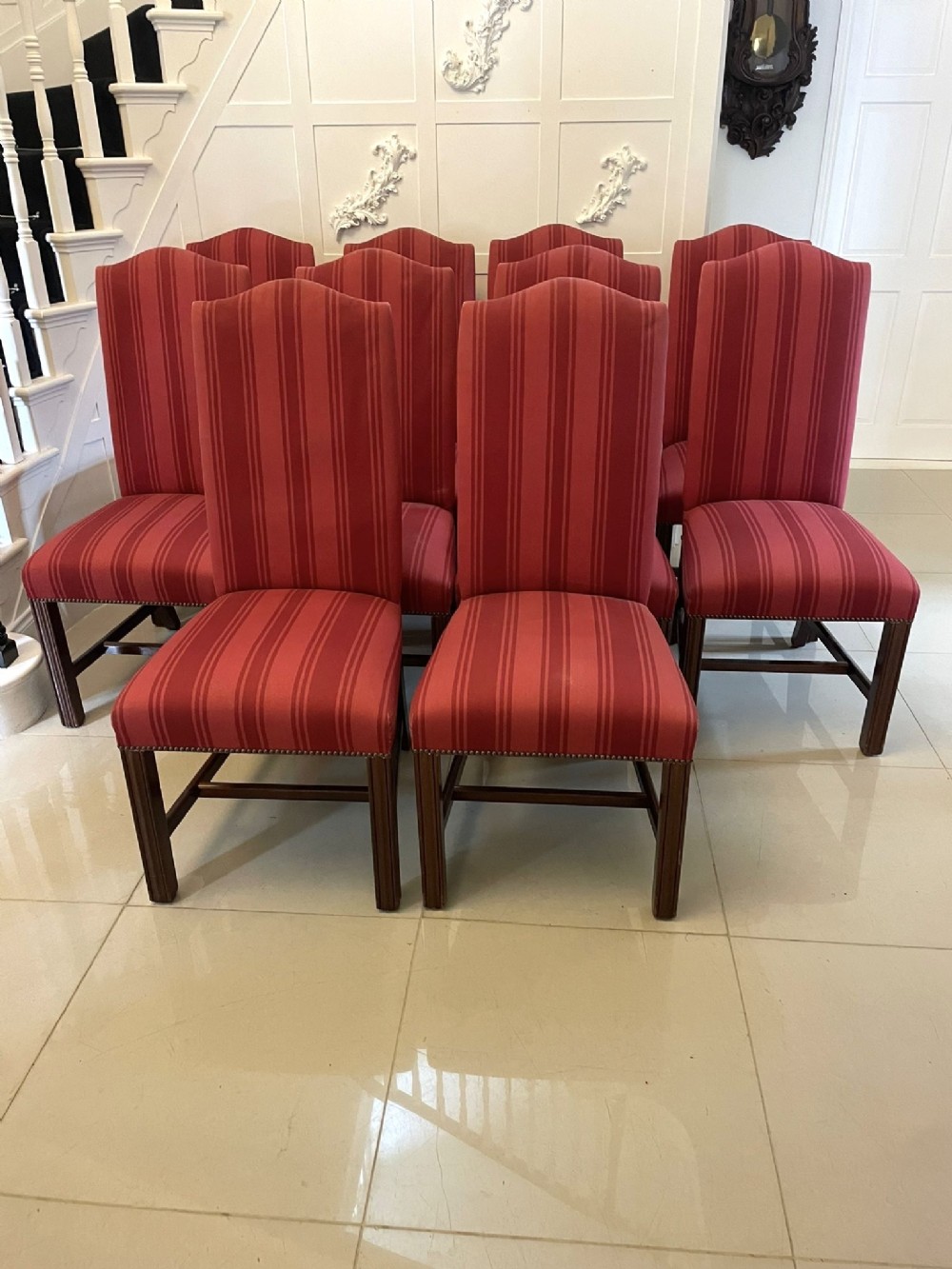 Set of 10 Antique Quality Mahogany Dining Chairs 