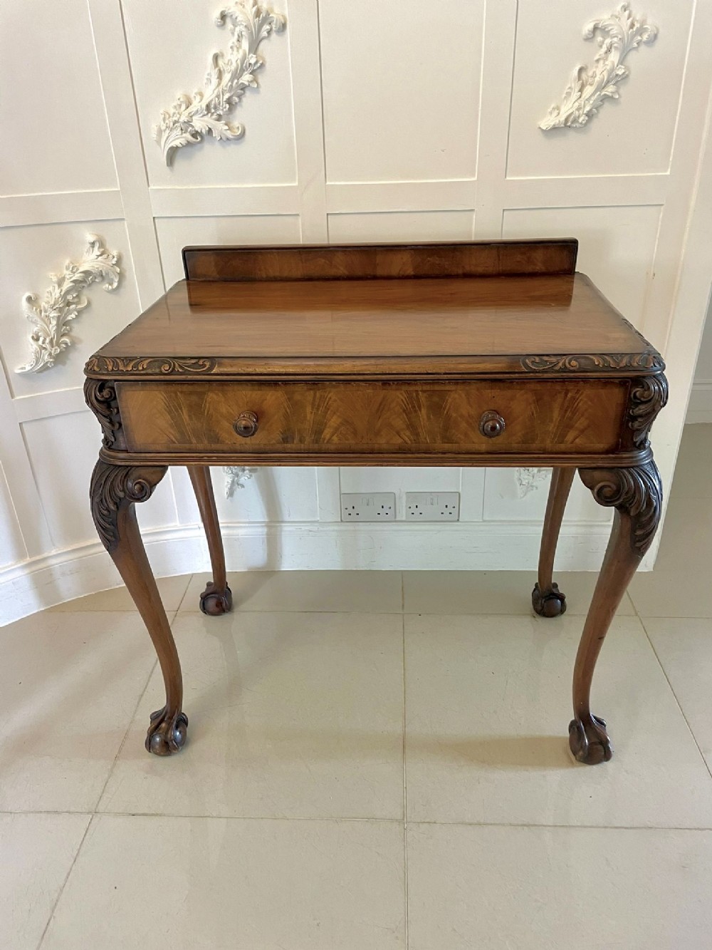 Superb Quality Antique Carved Burr Walnut Hall/Console Table By Maple and Co.