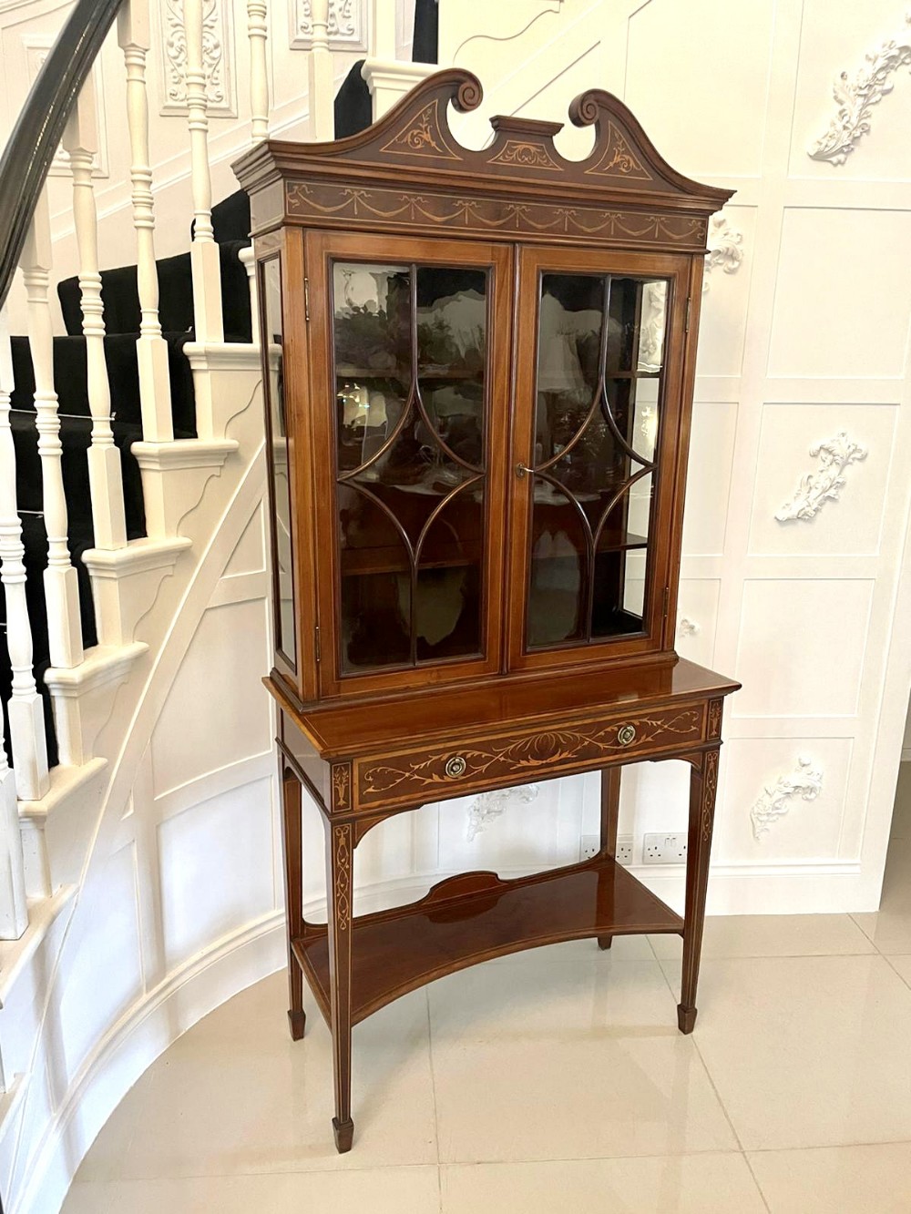 Fine Quality Antique Victorian Mahogany Inlaid Display Cabinet by Edwards & Roberts, London