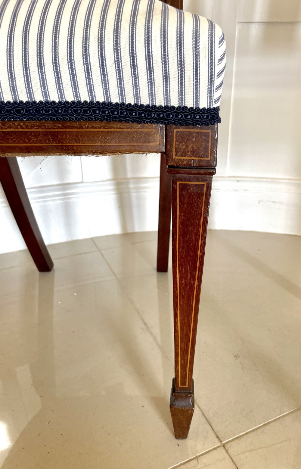 Set of 4 Antique Edwardian Quality Mahogany Inlaid Dining Chairs  View IV