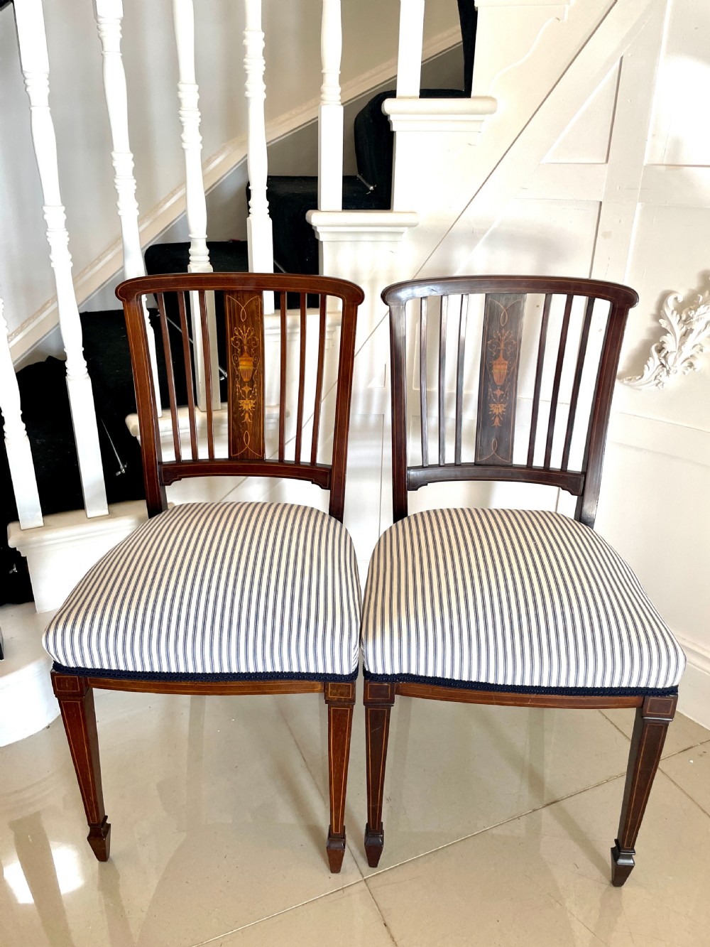 Set of 4 Antique Edwardian Quality Mahogany Inlaid Dining Chairs  View XII