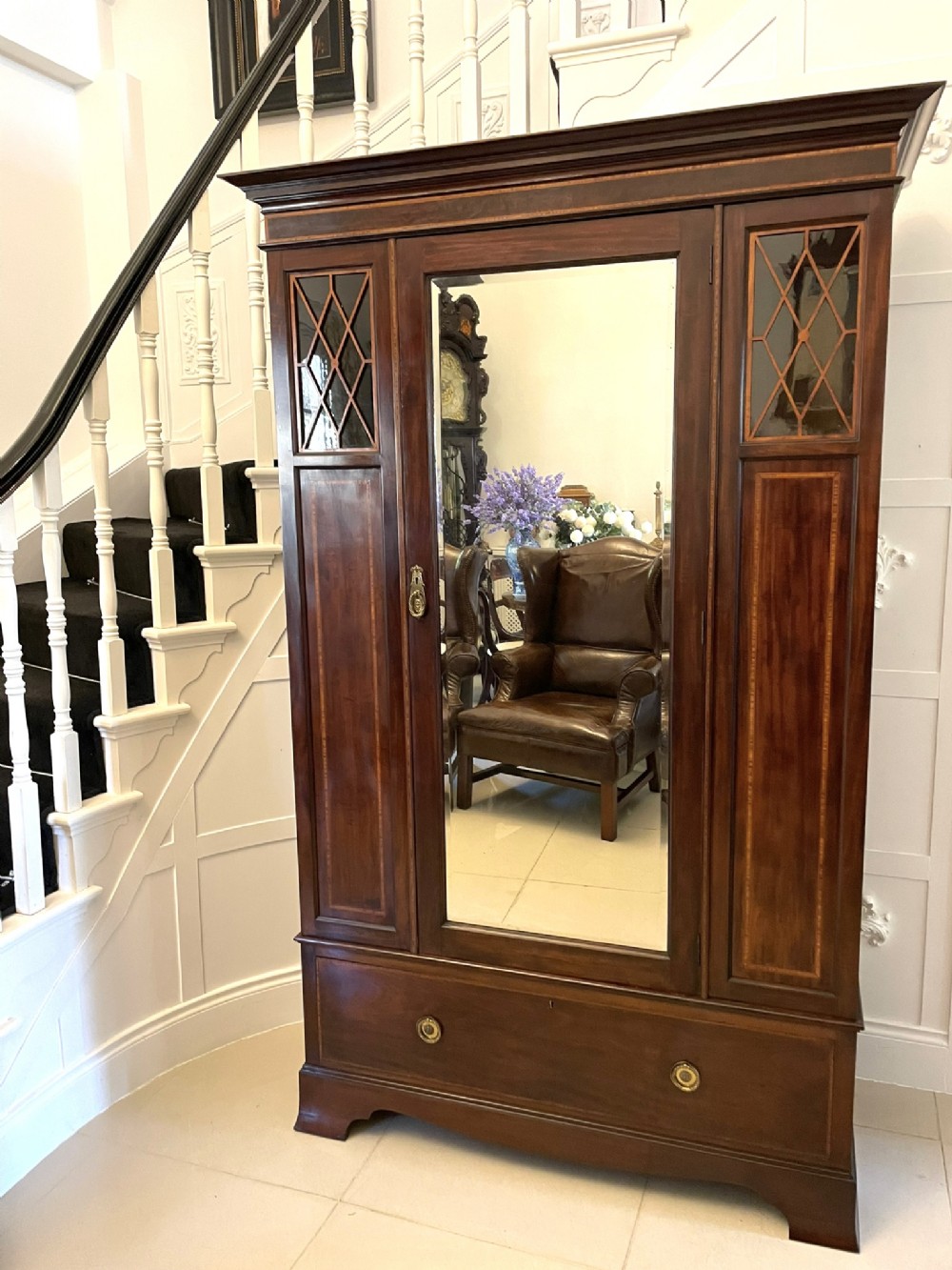 Superb Quality Antique Edwardian Mahogany Inlaid Wardrobe 