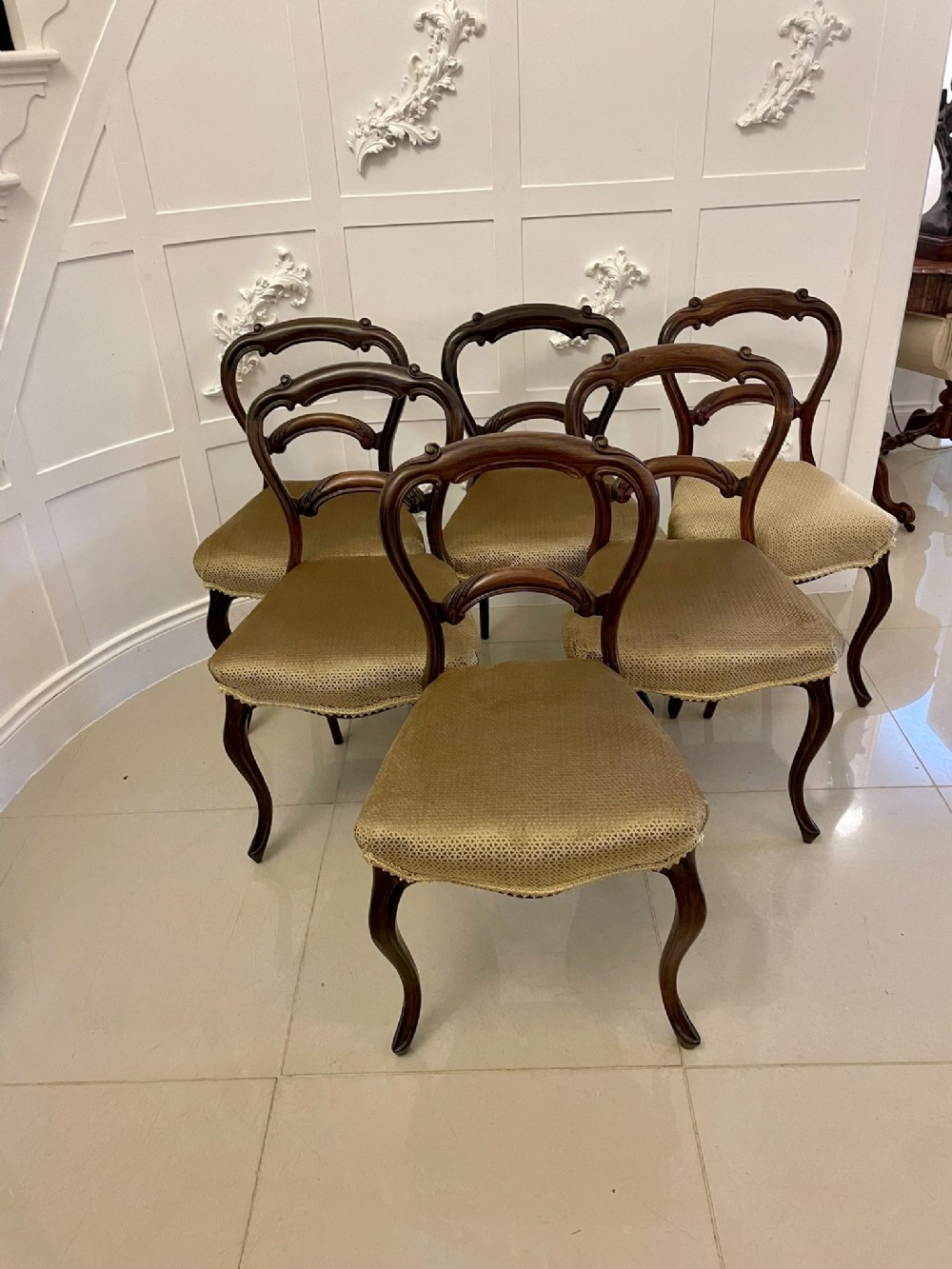 Set of 6 Antique Victorian Quality Rosewood Dining Chairs 