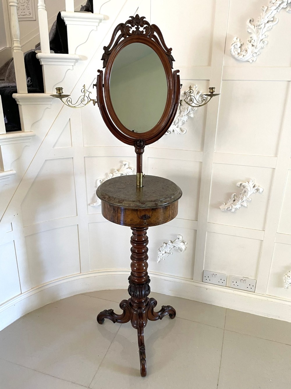 Fine Quality Antique Victorian Mahogany and Walnut Marble Top Telescopic Dressing Stand