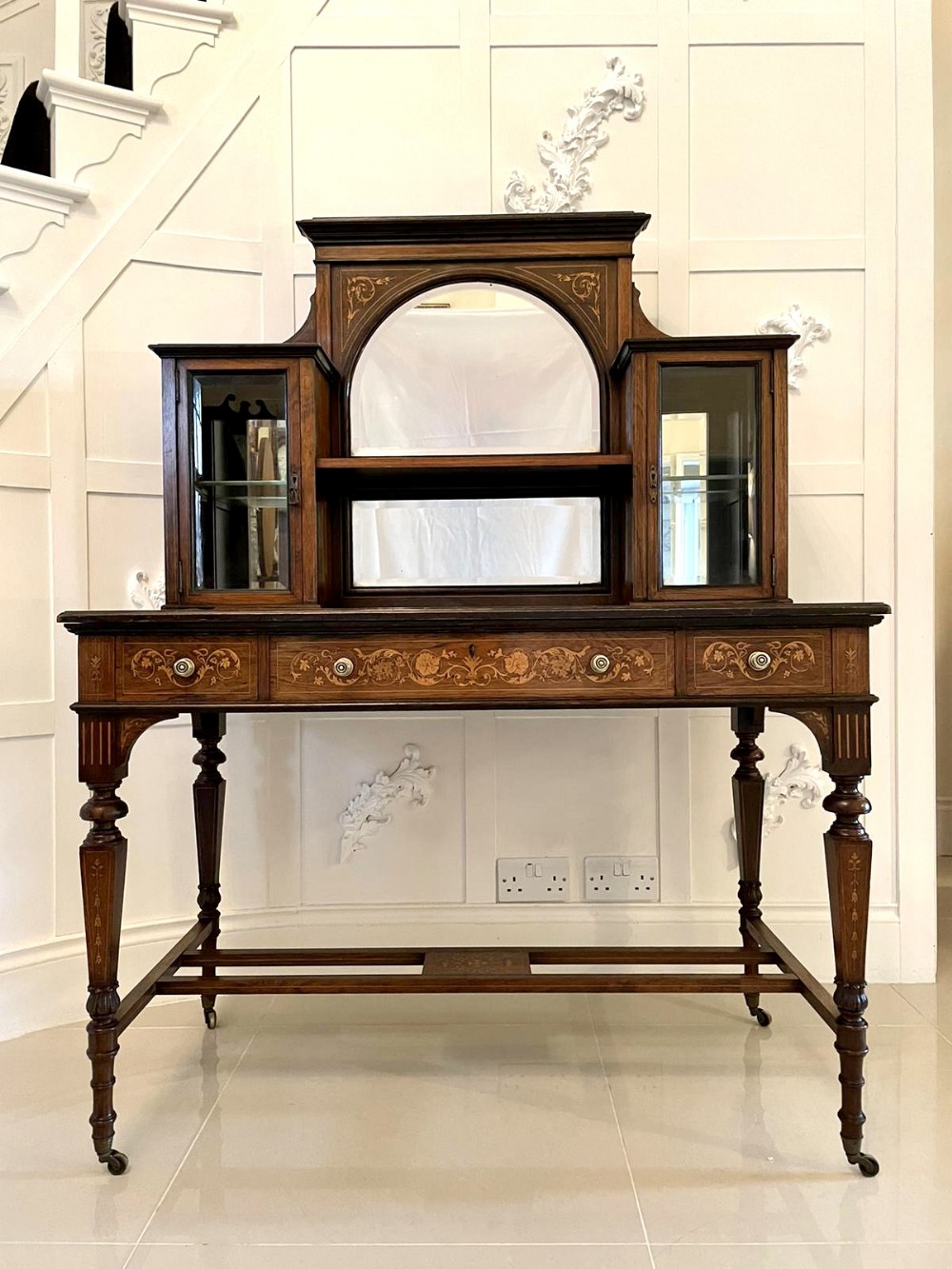 Quality Antique Victorian Inlaid Rosewood Marquetry Writing Desk
