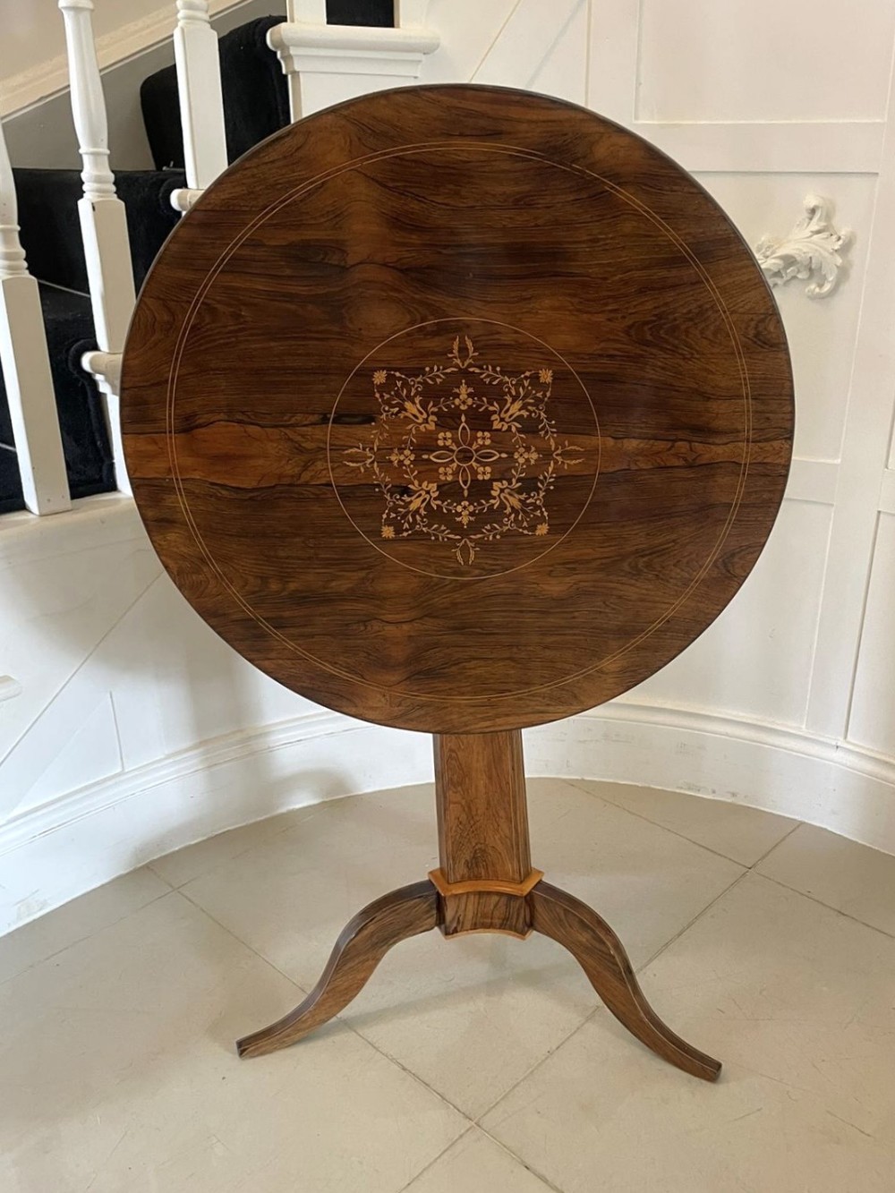 Outstanding Quality Antique Rosewood Inlaid Circular Lamp Table 
