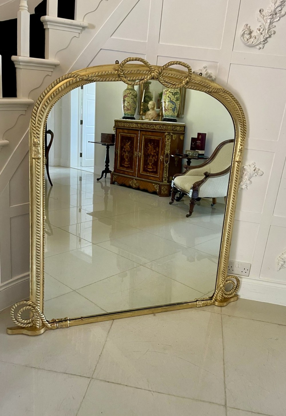 Large Antique Victorian Quality Gilded Overmantle Mirror 