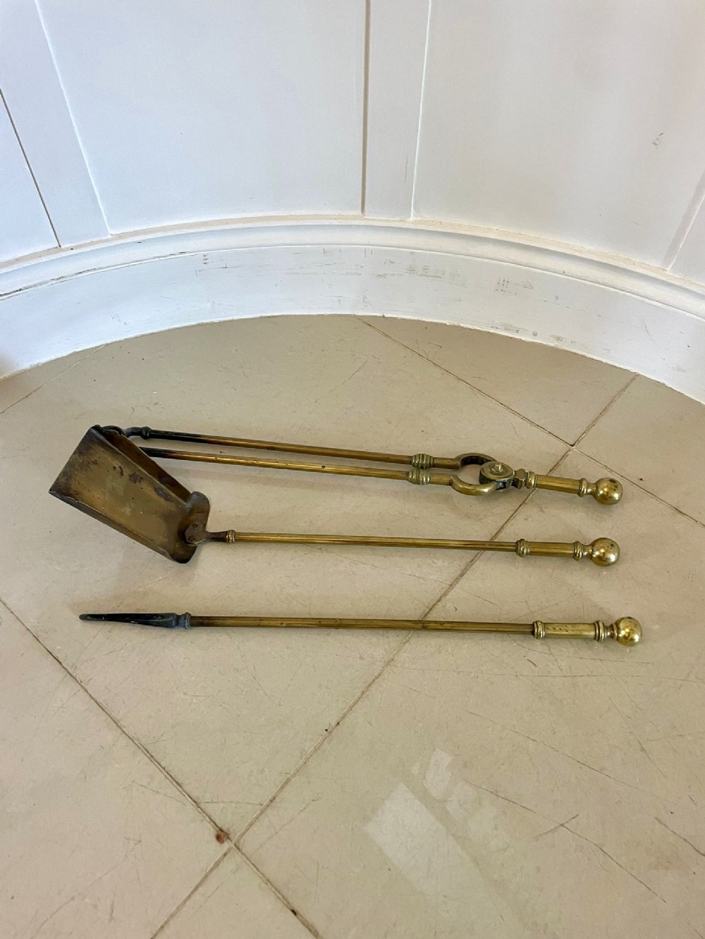 Set of Antique Victorian Quality Brass Fire Irons 
