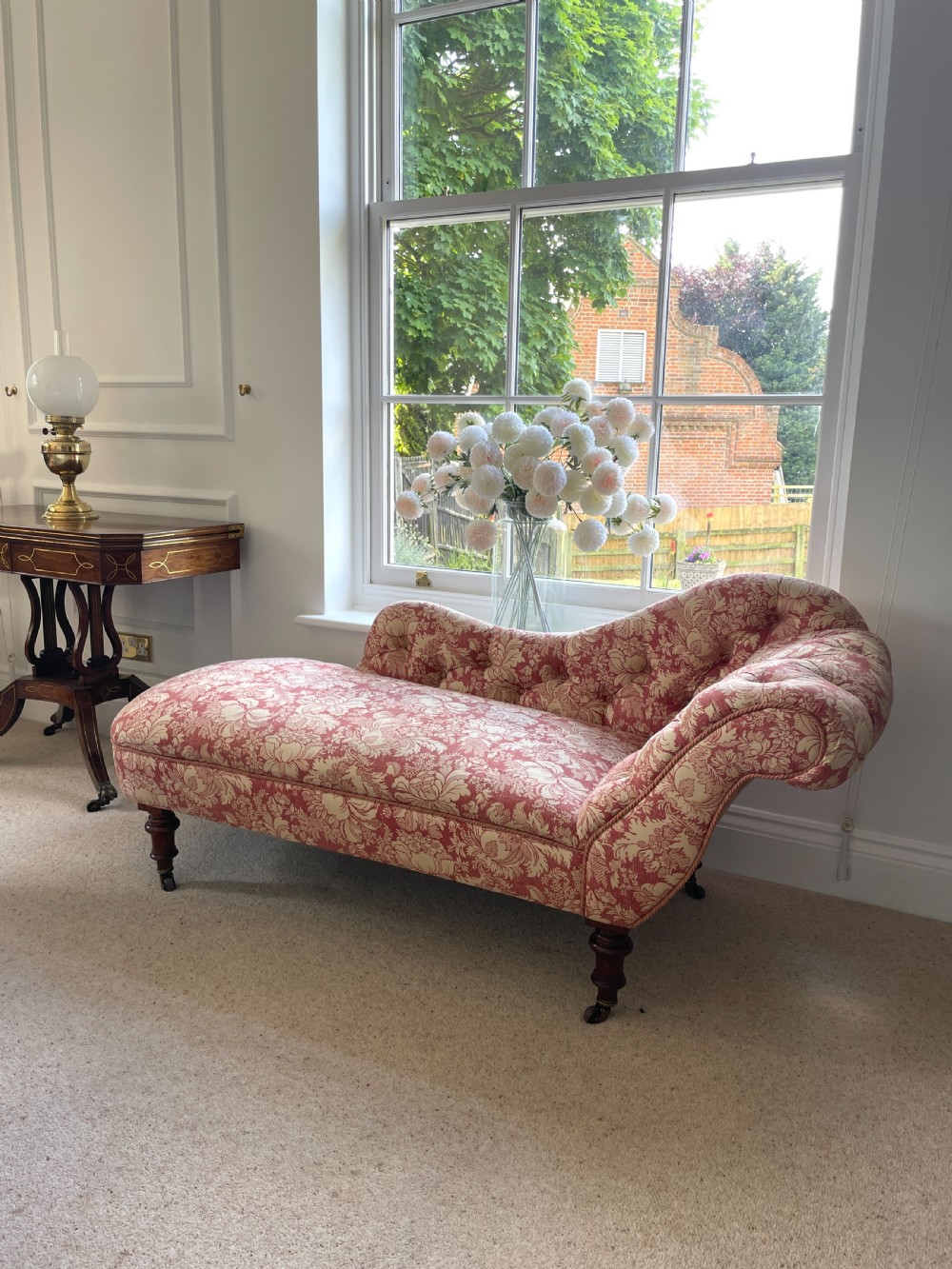 Antique Victorian Quality Walnut Turned Leg Chaise Lounge View IV