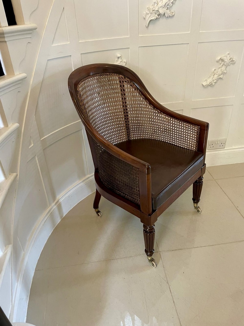 Antique Regency Quality Mahogany Bergere Library Armchair 
