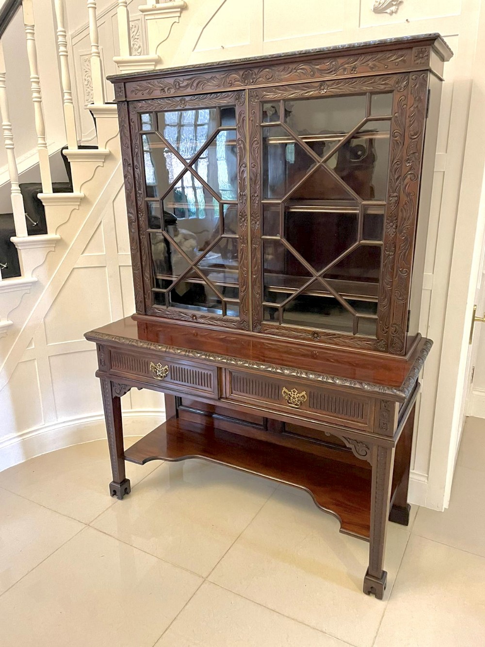Antique Victorian Quality Carved Mahogany Display Cabinet by James Winter & Sons, London